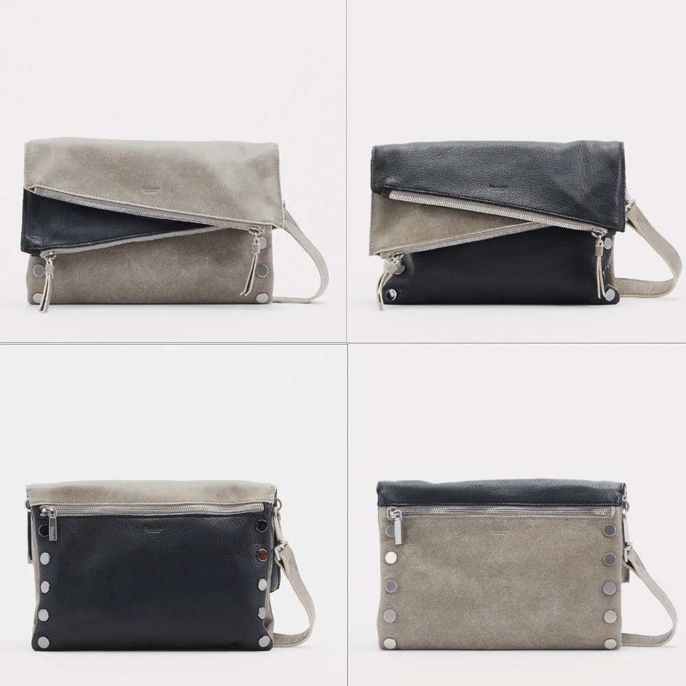 Hammitt Dillon Black Pewter Reversible 3 Way Clutch Crossbody Leather NEW $495